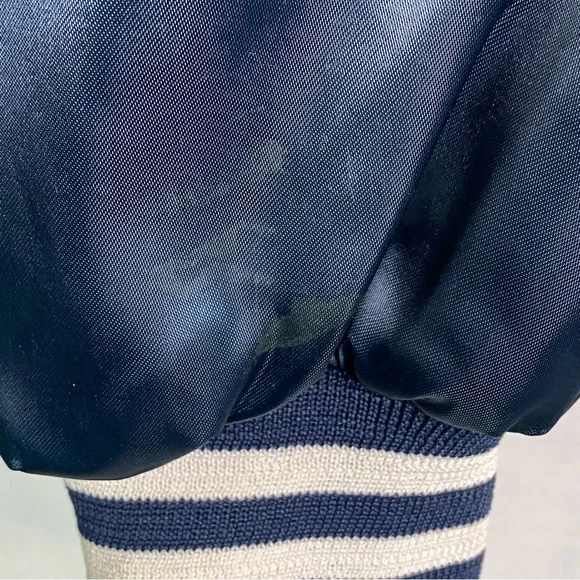 Vintage 1991 Navy Blue Satin Baseball Bomber Jacket Striped Trim XL - Picture 4 of 6